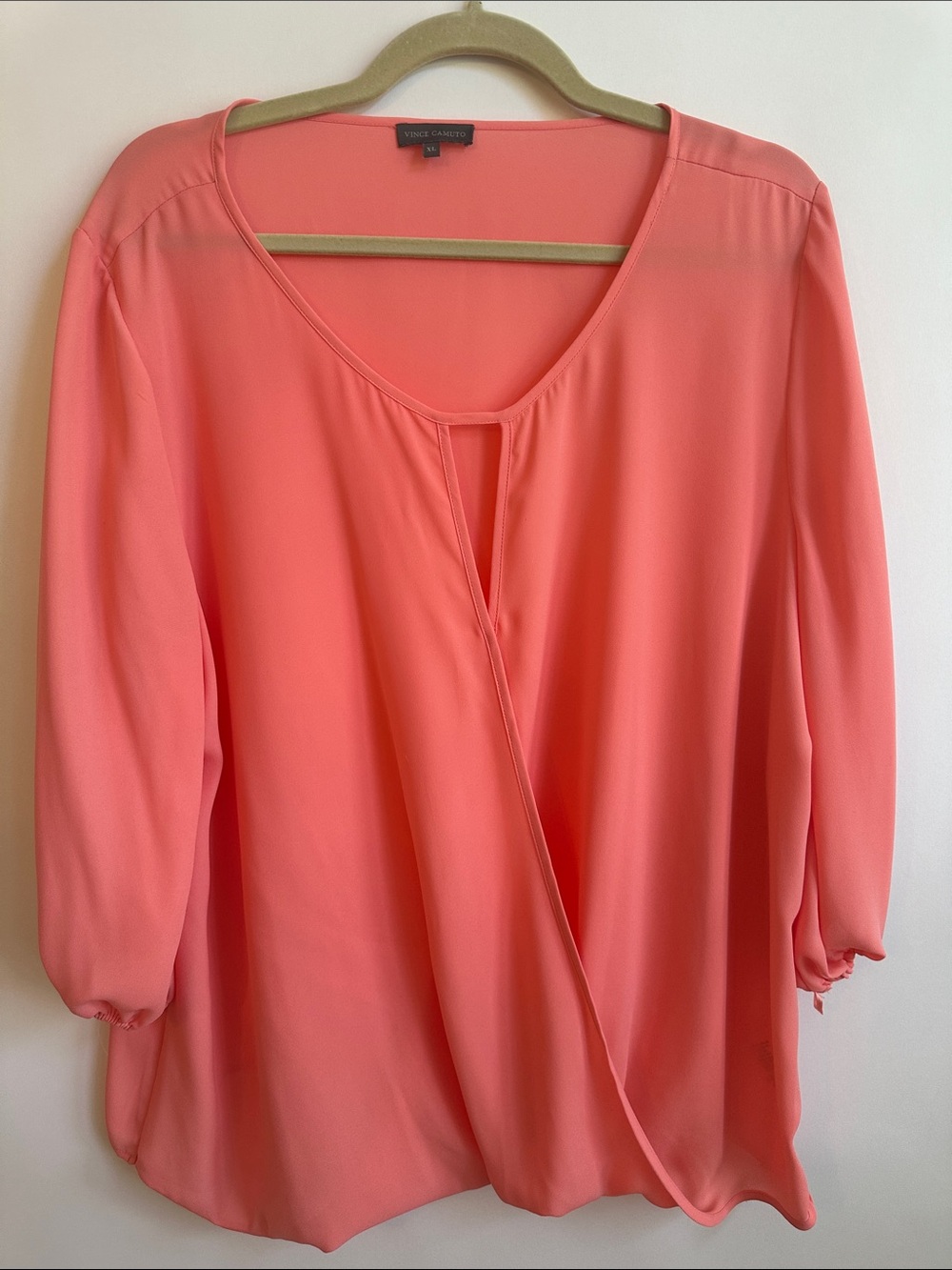Vince Camuto Coral-Pink Surplice V-Neck Blouse